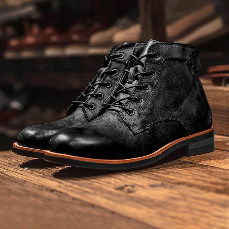 Handmade Leather Men Boots Retro Round Toe Ankle Boots for Men  Luxury Punk Street Style Mens Motorcycle Boots botas para hombre