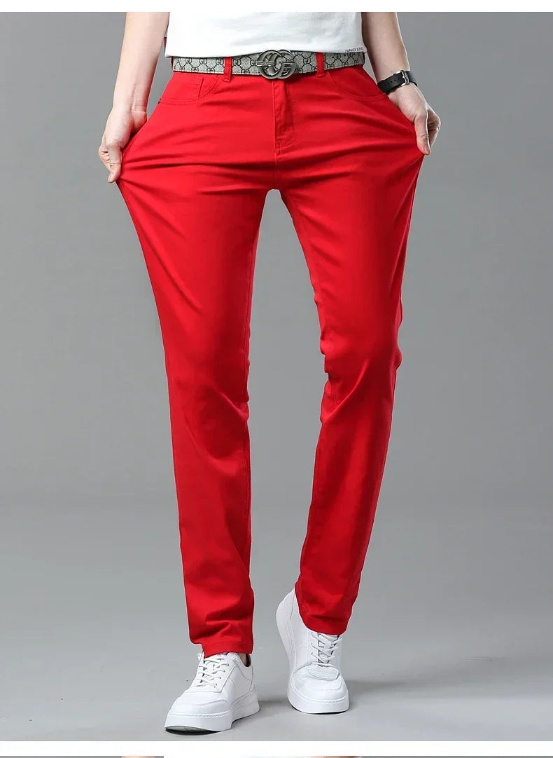 98% Cotton 4 Colors Stretchy Jeans Men's Mid-waist Straight Pencil Denim Trousers Brand Clothing Personality Fashion Male Pants