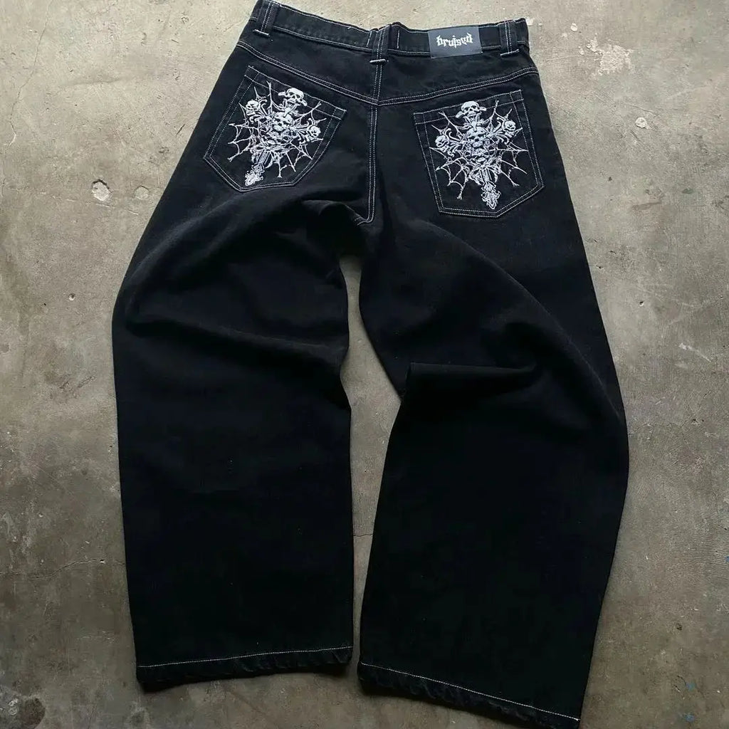 New Trendy Street Retro Y2K Style Loose Jean Hip Hop Handsome Street Dance Jeans Skateboarding Pants Men Clothing Streetwear Men