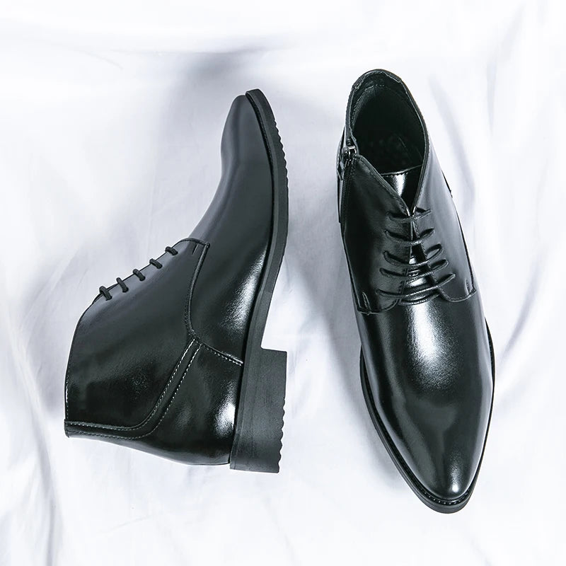 Leather Boots Men Zip Lace-up High Top British Versatile Men Fashion Business Dress Social Boots Mens Platform Casual Men Boots
