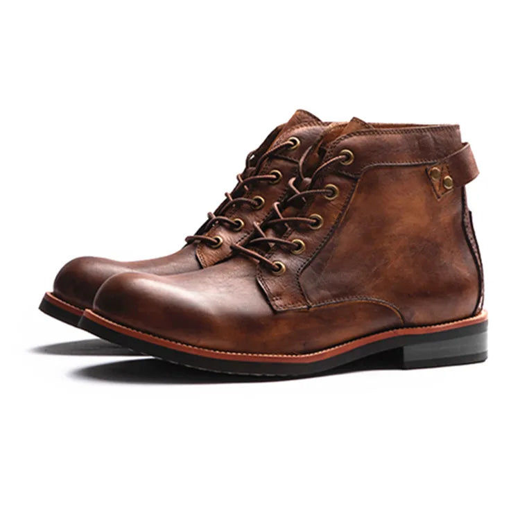 Handmade Leather Men Boots Retro Round Toe Ankle Boots for Men  Luxury Punk Street Style Mens Motorcycle Boots botas para hombre