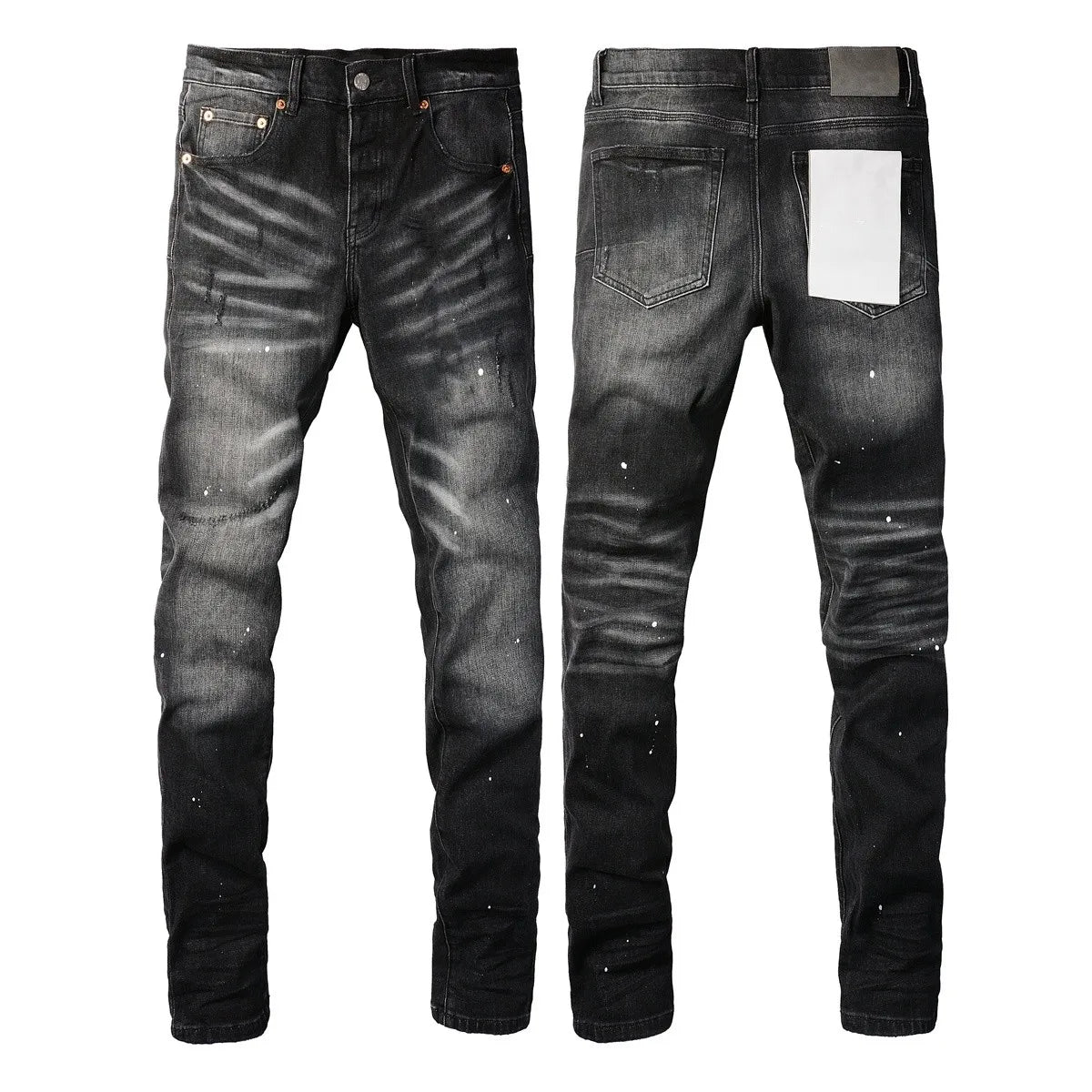 New Fashion Jeans Men High Street Black Splashing ink graffiti Distressed Hole Stretch Skinny Button Fly Ripped Jeans Brand