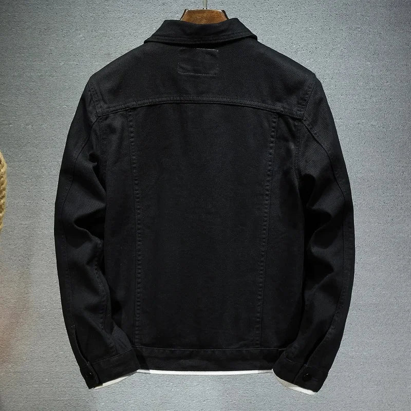 2024 Spring Men Solid Lapel Denim Jackets Fashion Motorcycle Jeans Jackets Hommes Slim Fit Cotton Casual Black White Coats