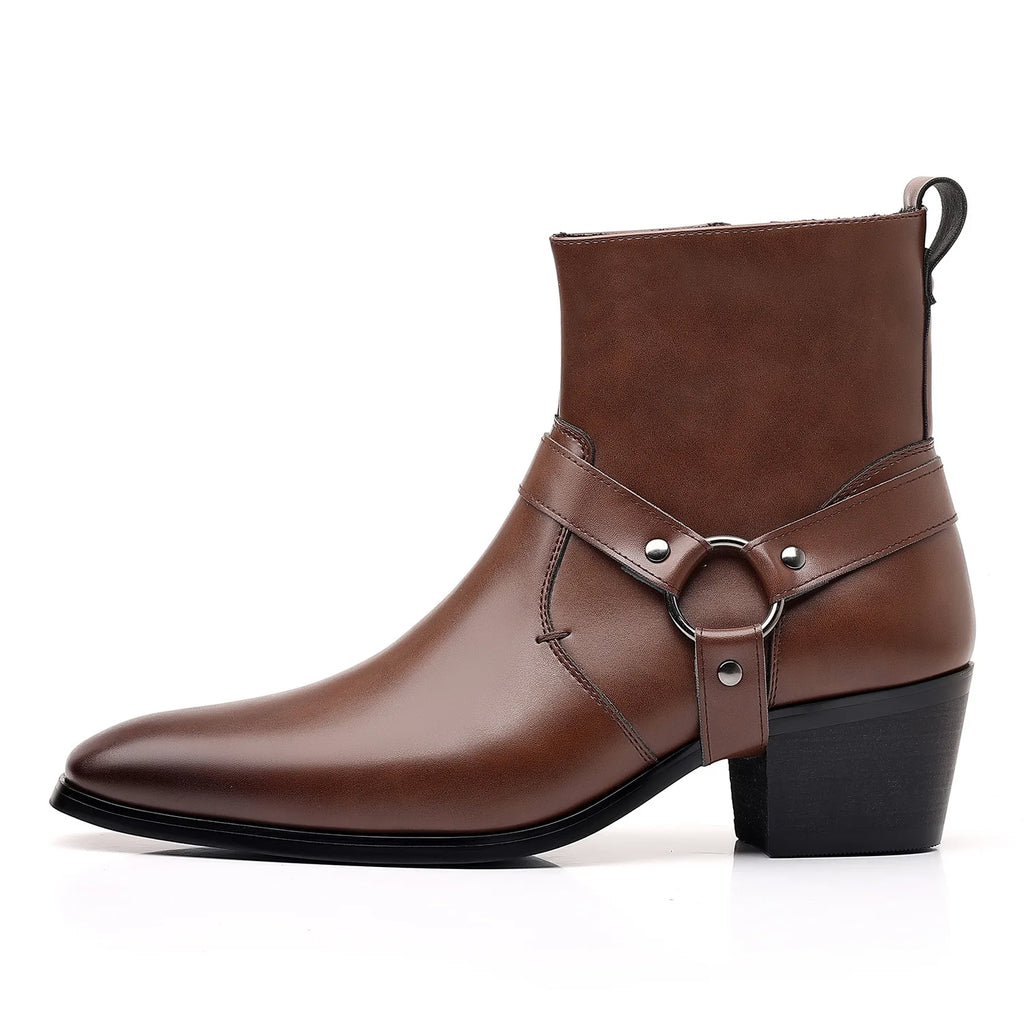 Men's leather shoes, British sleeve, retro handcrafted high-top business leather boots