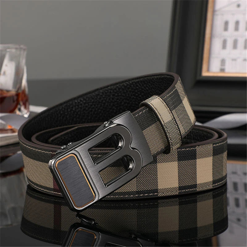 High Quality Luxury Brand Designer Canvas Belts Male Automatic B Buckle Men belts Genuine Leather Belt for men Strap for Jeans