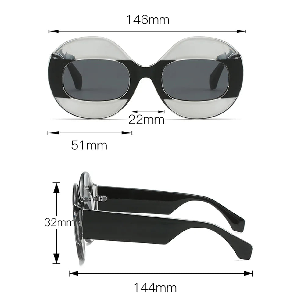 Trendy Hip-hop Men Women Personalized Sunglasses Transparent Two-color Sunglasses Oval Frame Sunglasses Large-sized Glasses