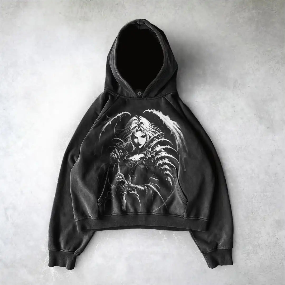 Y2k gothic dark female warrior hoodies men oversized sweatshirt couples punk tops streetwear goth harajuku women men clothing