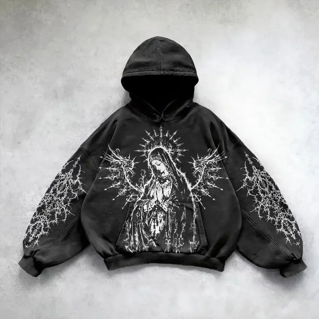 Y2k gothic dark female warrior hoodies men oversized sweatshirt couples punk tops streetwear goth harajuku women men clothing