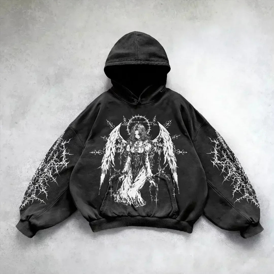 Y2k gothic dark female warrior hoodies men oversized sweatshirt couples punk tops streetwear goth harajuku women men clothing