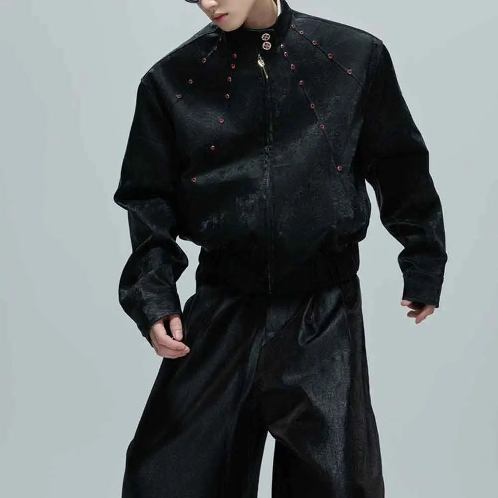 Mens Autumn Jacket Python Texture Jewel Embellished Jacket Streetwear Fashion Nightclub Cropped Top Men'S Clothing 2025 New