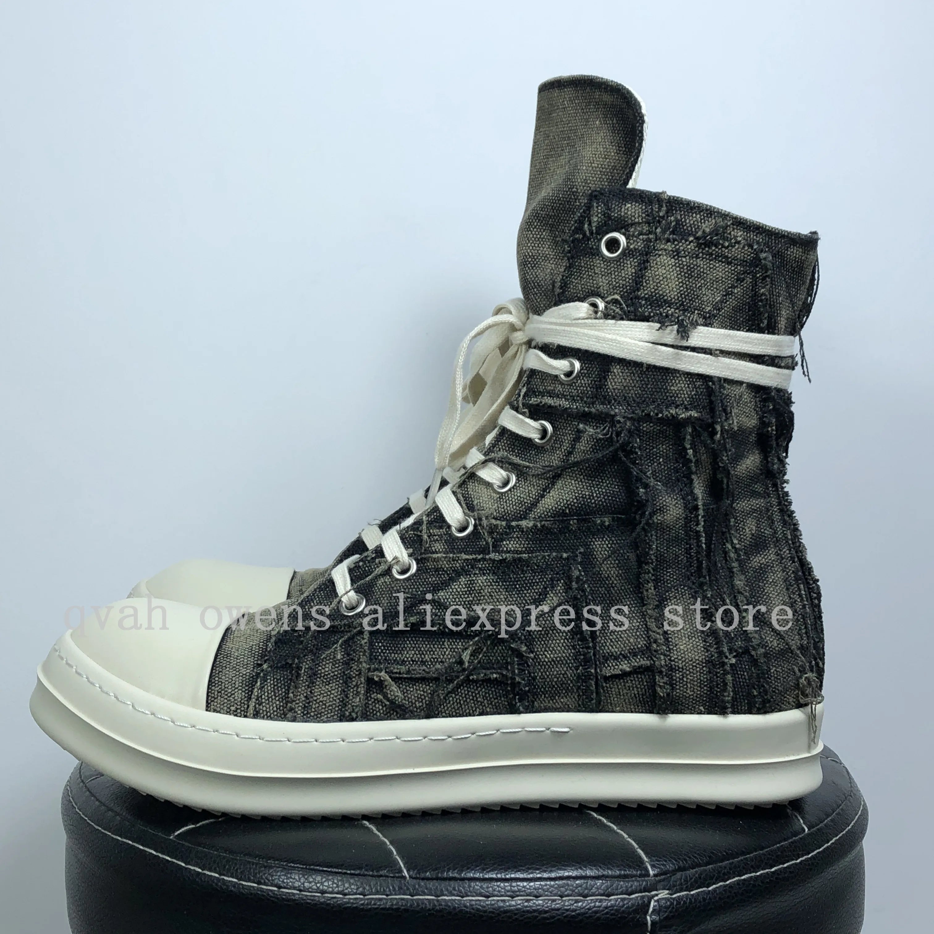 Men High Top Shoes Canvas Women Designer Sneakers Luxury Lace Up Zip High Street Autumn Flats Black Male Boots