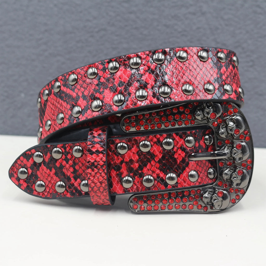 Snake pattern rivet skull Women's Belt Large size  Men Belt Punk Hip Hop Rock Style Subculture Y2K  Belt for Men and Women