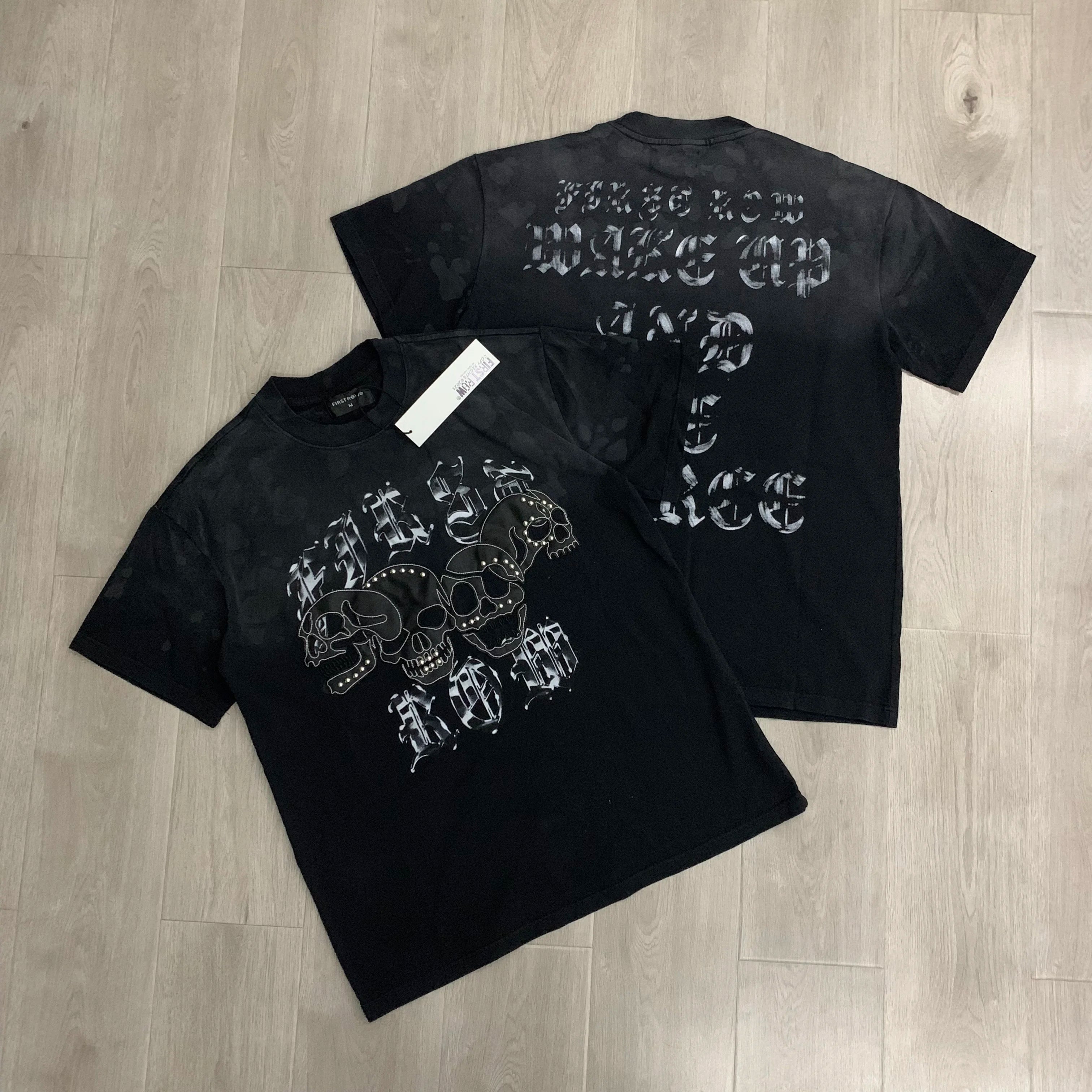 Streetwear Vintage Washed Diamond Cropped Tee for Men Crew Neck Short Sleeve Loose Cotton Rhineston Tshirts Oversized