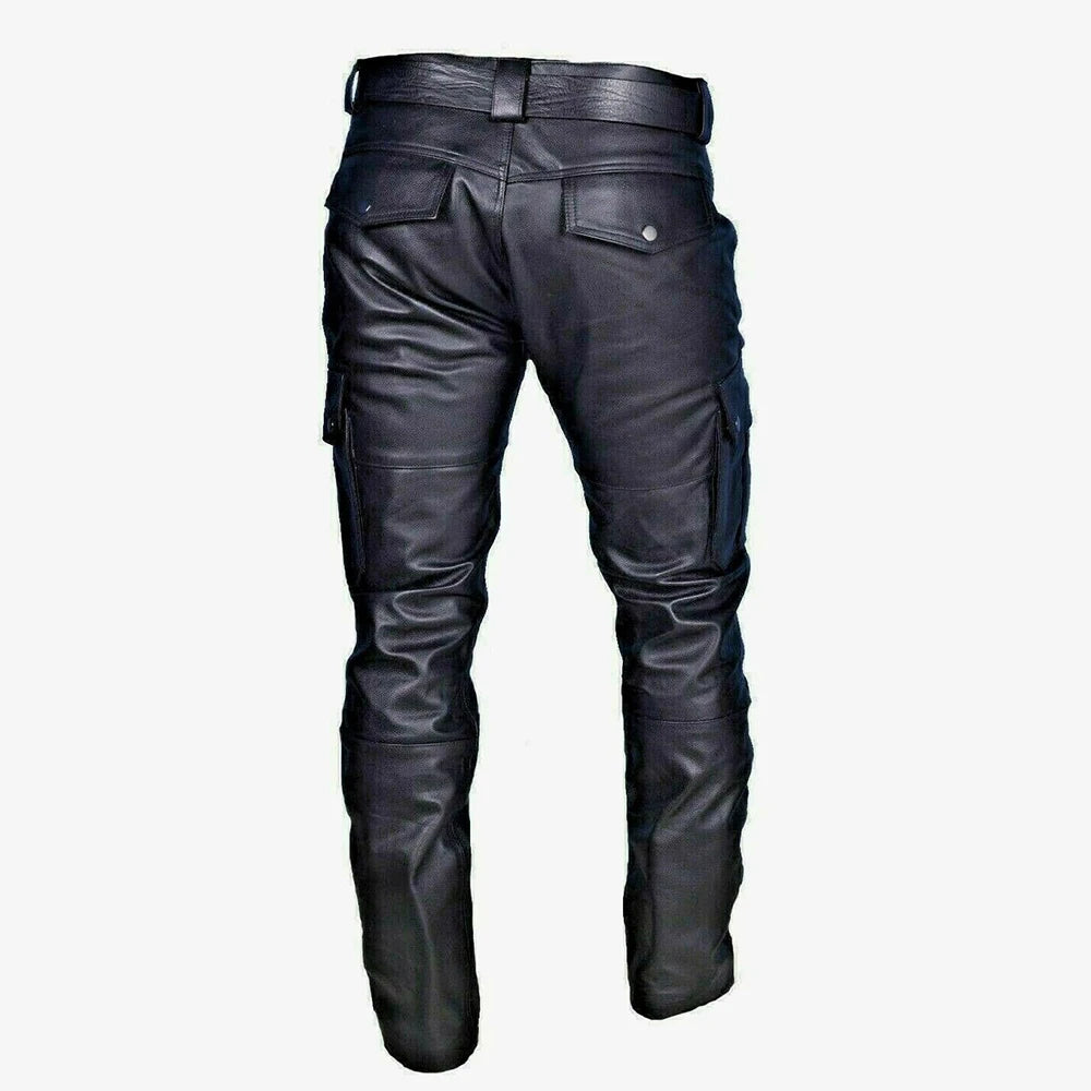 Fashion Faux Leather Pants Men Casual Streetwear Biker PU Pants Motorcycle Multi-Pocket Trousers Spring Autumn Waterproof Pants