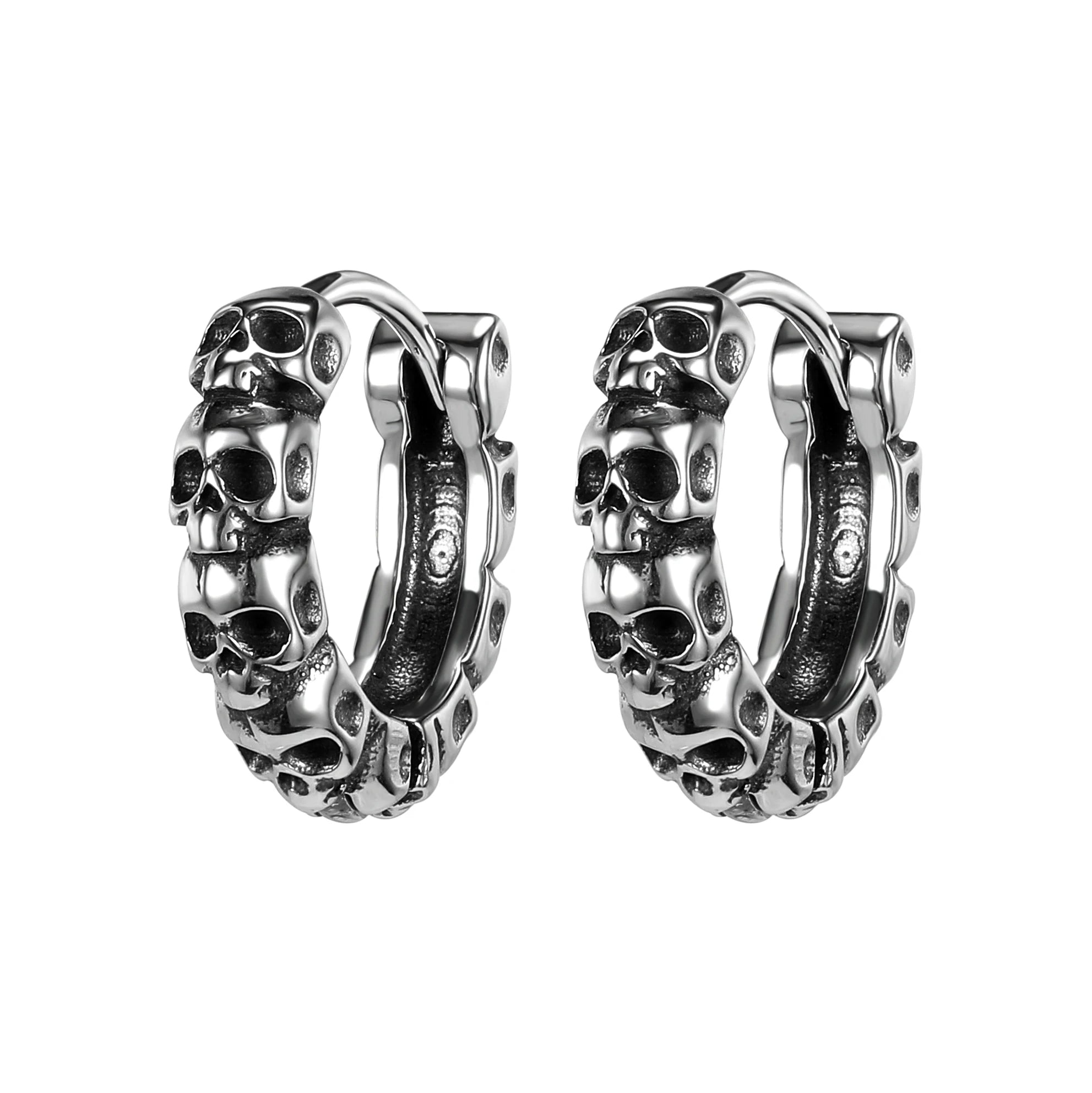ZS Stainless Steel Earring Jewelry Punk Rock Black Earring Women Skull Hoop Earring Skull Round Earring Men Piercing Jewelry