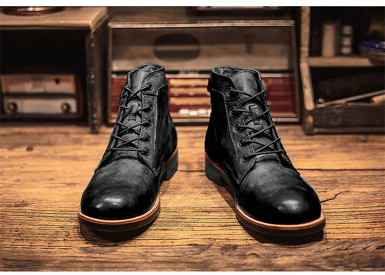 Handmade Leather Men Boots Retro Round Toe Ankle Boots for Men  Luxury Punk Street Style Mens Motorcycle Boots botas para hombre