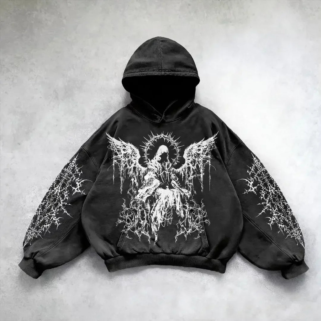Y2k gothic dark female warrior hoodies men oversized sweatshirt couples punk tops streetwear goth harajuku women men clothing