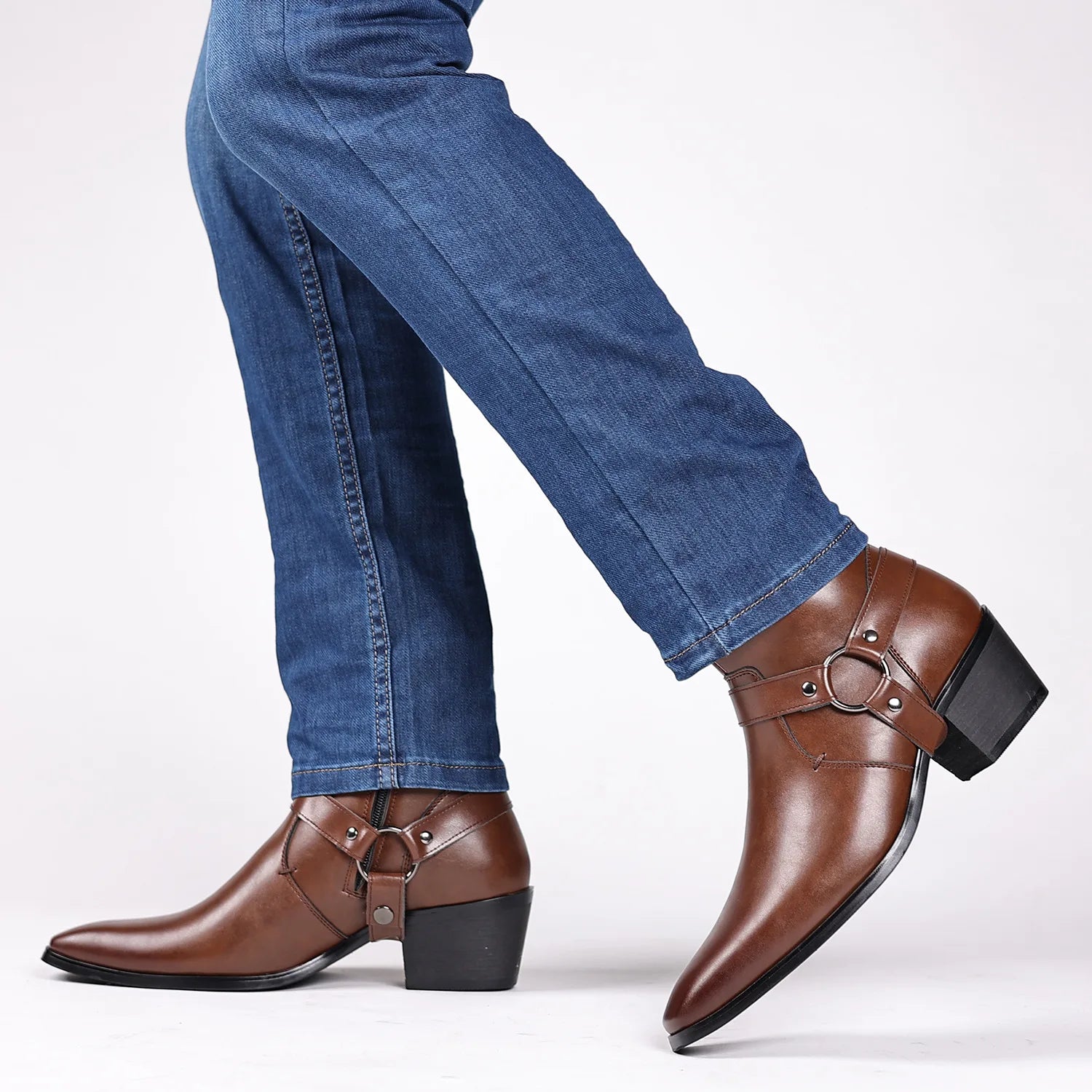 Men's leather shoes, British sleeve, retro handcrafted high-top business leather boots