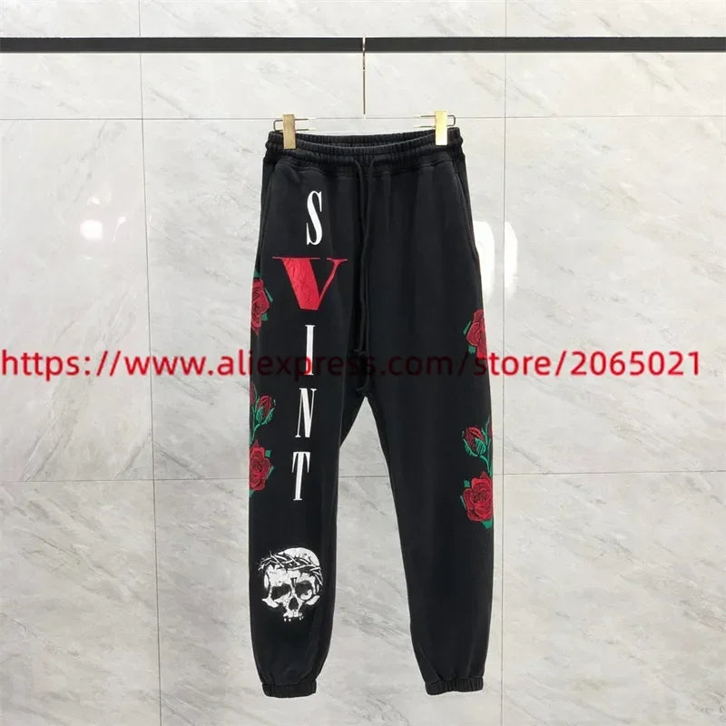 Sanskrit Printing Apricot Saint Sweatpants Men Women Jogger Drawstring Pants