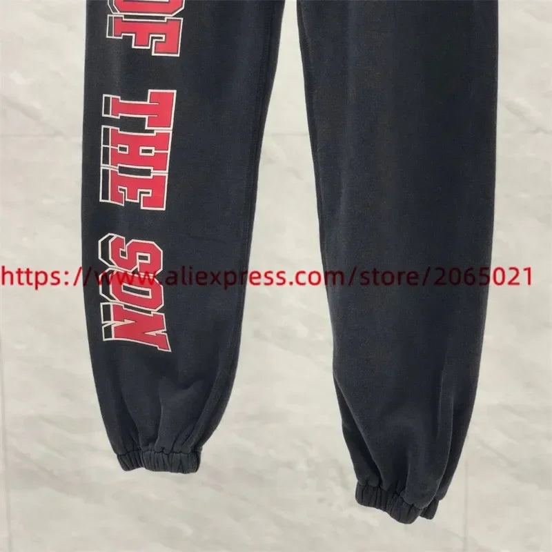 Sanskrit Printing Apricot Saint Sweatpants Men Women Jogger Drawstring Pants