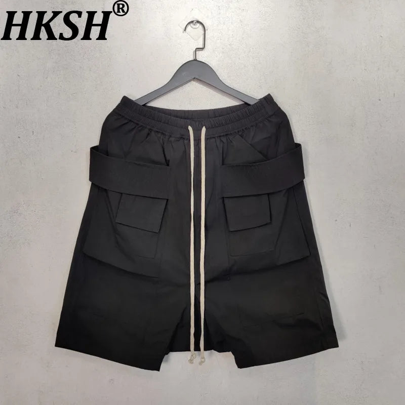 HKSH Summer Version Dark Gothic Style Double Pocket Cargo Pants Trend Loose Shorts Versatile High Street Chic Ins Capris HK18848