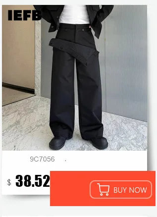 IEFB Spring Men's Leather Trousers Rivet Niche Design PU Casual Pants Solid Color Wide Leg Male Streetwear Niche Design 24X3131