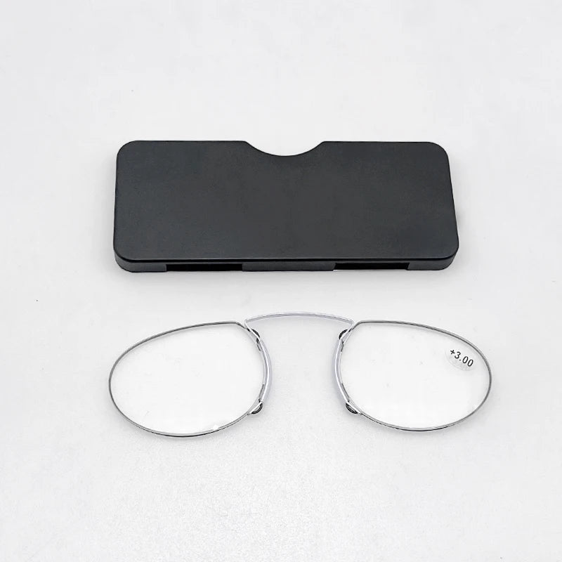 May Flower Rimless Foam Nose Clip On Reading Glasses Mini Portable Lazy Glasses With Alloy Case Men Women +1+1.5+2+2.5+3