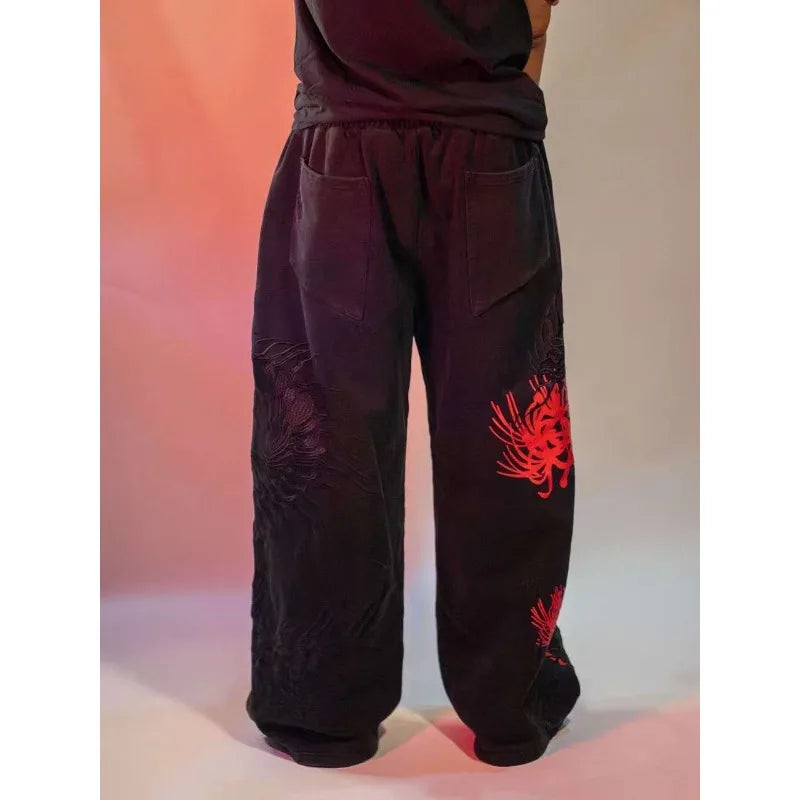 American street straight trousers high street washed distressed straight trousers for couples fashionable casual sports trousers