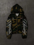 Autumn new men's and women's high street fashion embroidery camouflage Harajuku ins style zipper hooded sweatshirt Y2k clothing