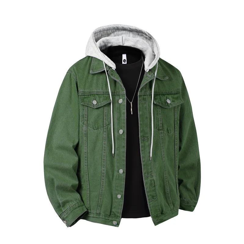 Men Hooded Denim Jacket Men Streetwear Turn Down Collar Outwear Coat Male Retro Motorcyle Jackets Man Patchwork Bomber Jacket