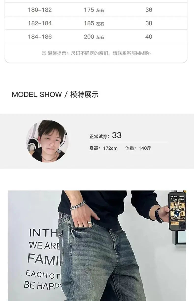 Fashion Brand Retro Washed Pure Cotton Jeans for Men Loose Small Right Angle Personalized Embroidery Versatile Casual Pants