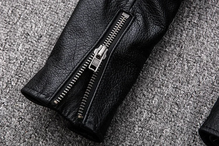 2024 New Spring Classical Motorcycle oblique zipper Jackets Men Leather Jacket Natural Calf Skin Thick Slim Cowhide Moto Jacket