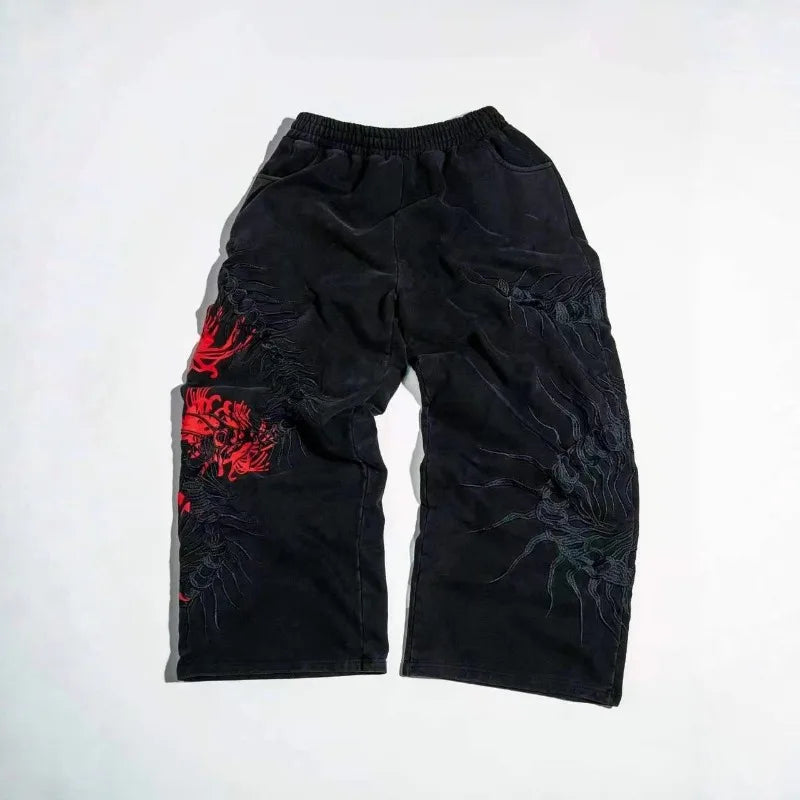 American street straight trousers high street washed distressed straight trousers for couples fashionable casual sports trousers