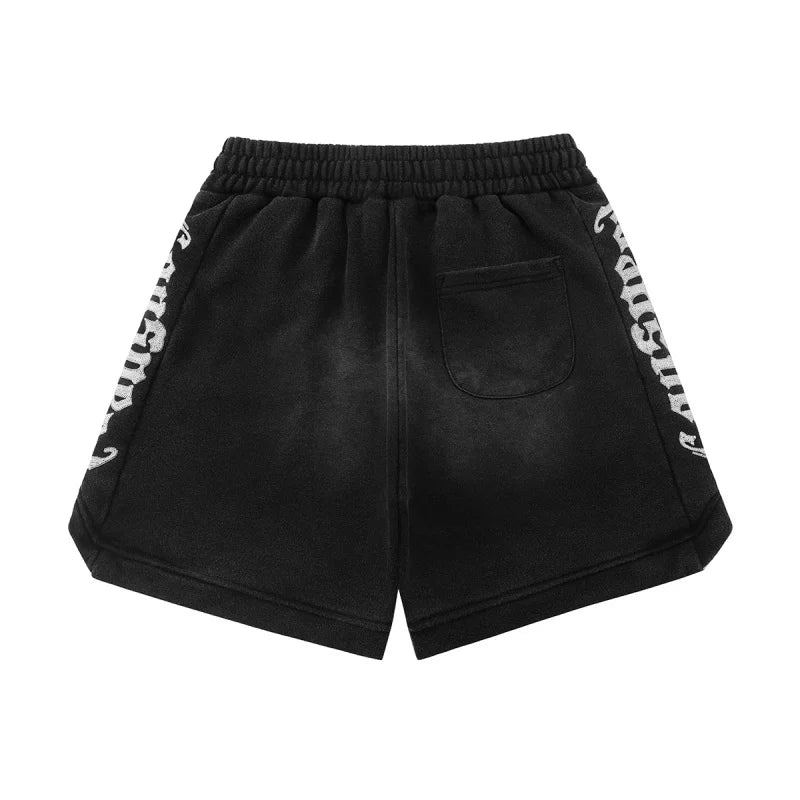 Godspeed American High Street Summer Sport Casual Embroidered Heavy Wa Pure Cotton Dstring orts Straight Leg Pants