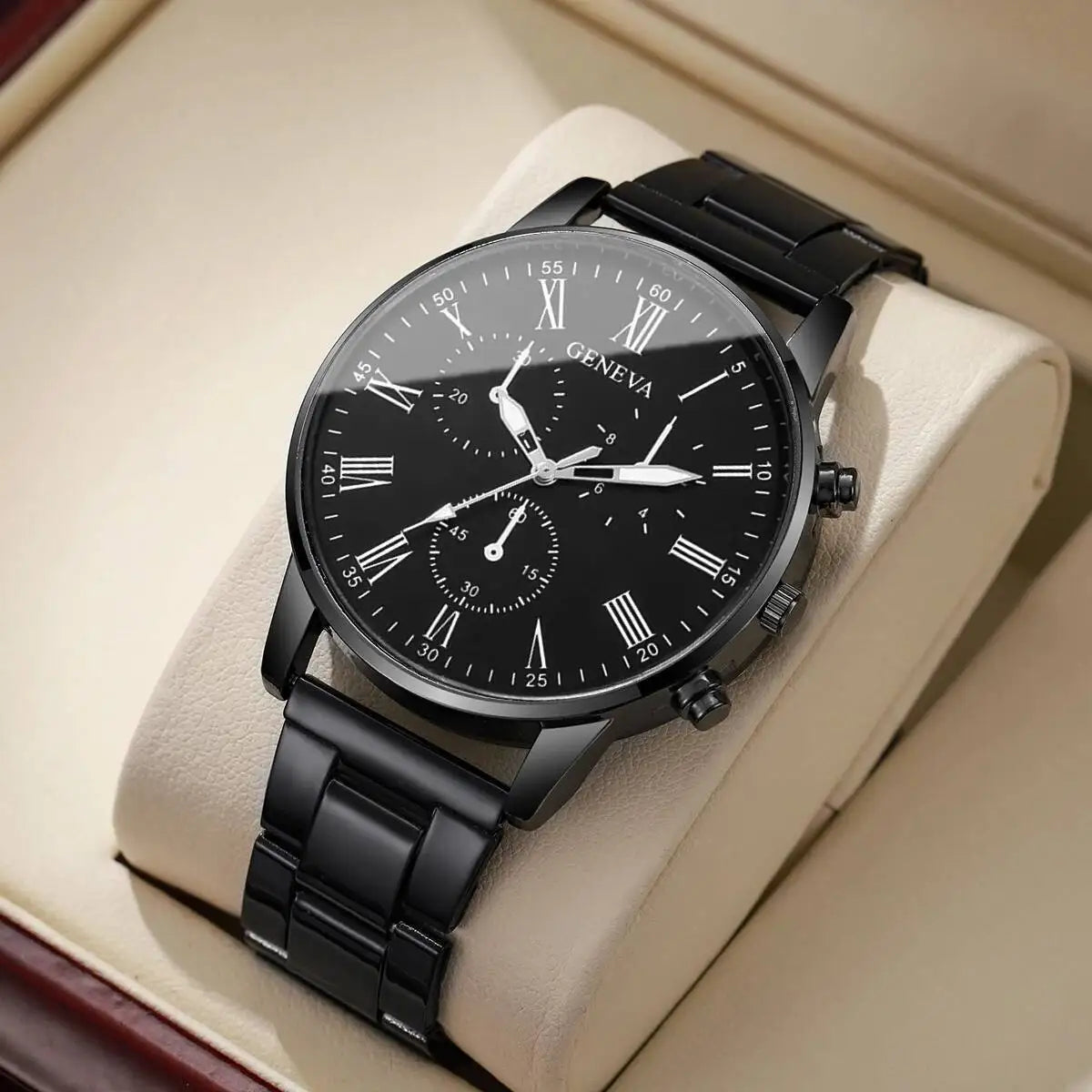Mens Business Watches Fashion Quartz Wrist Watch for Man Black Clock Reloj Hombre（Without Box）