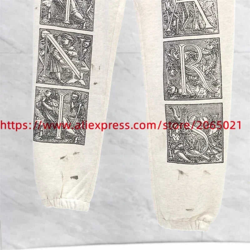 Sanskrit Printing Apricot Saint Sweatpants Men Women Jogger Drawstring Pants
