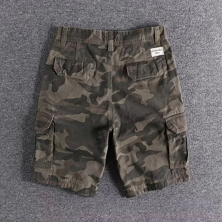 Harajuku Fashion Streetwear Summer Shorts Men's Camo Cargo Knee Length Work Twill Cotton Loose Fit Camouflage Shorts for Men