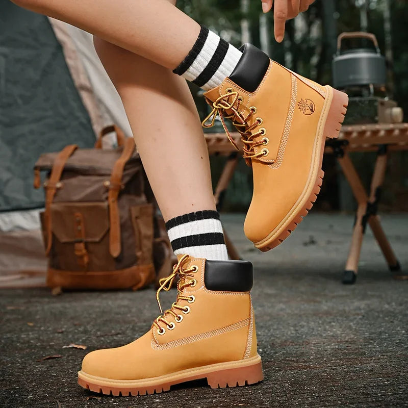 High Quality Mens Walking Shoes Fashion Outdoor Sports Leisure High Top Boots Winter Velvet Anti Slip Flat Lace Up Boots for Man
