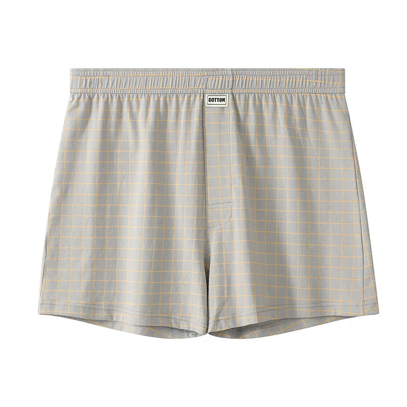 Men's Aro Shorts Underwear Fashion Plaid Boxers Cotton Loose Thin Breathable Underpants Pouch Home Pajamas Knickers Slip Homme
