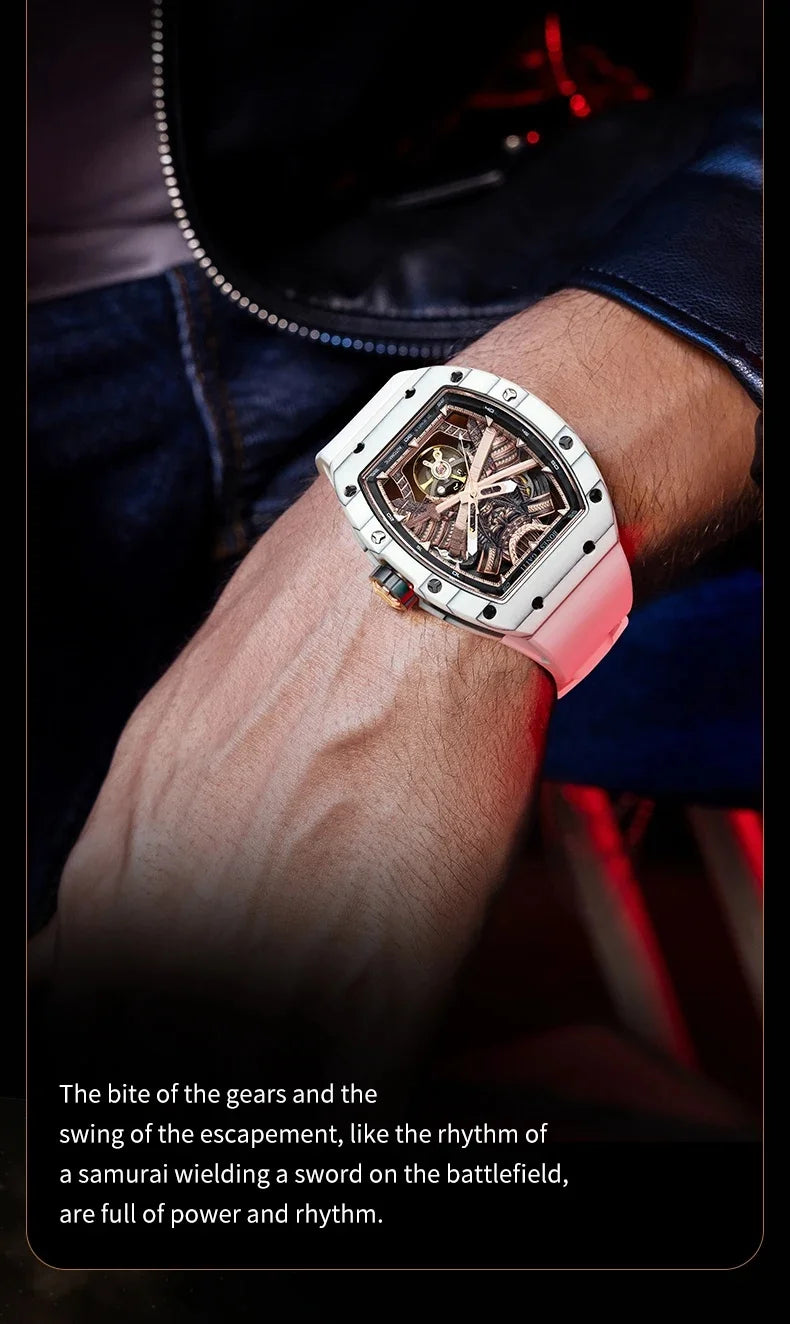 BONEST GATTI Carbon Fiber Case Men Automatic Movement Wristwatch Skeleton Warrior Sapphire Glass Mechanical Watches for Men 2025