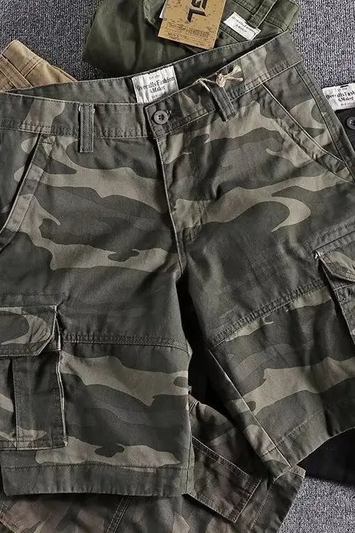 Harajuku Fashion Streetwear Summer Shorts Men's Camo Cargo Knee Length Work Twill Cotton Loose Fit Camouflage Shorts for Men
