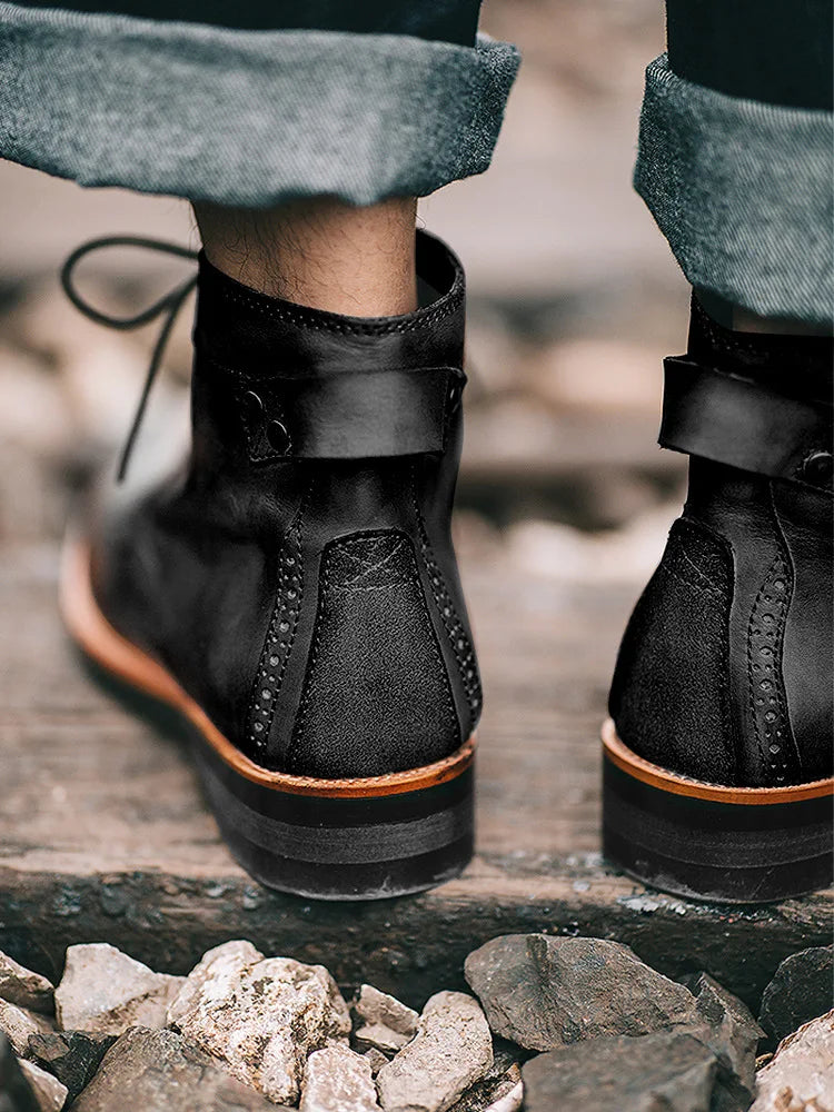 Handmade Leather Men Boots Retro Round Toe Ankle Boots for Men  Luxury Punk Street Style Mens Motorcycle Boots botas para hombre