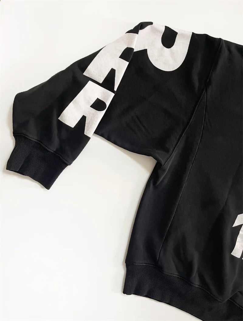 Heavyweight Fabric RRR123 Digital Embroidery Hooded Sweatshirt Washed Black Oversized Men Women Premium Quality Hoodie