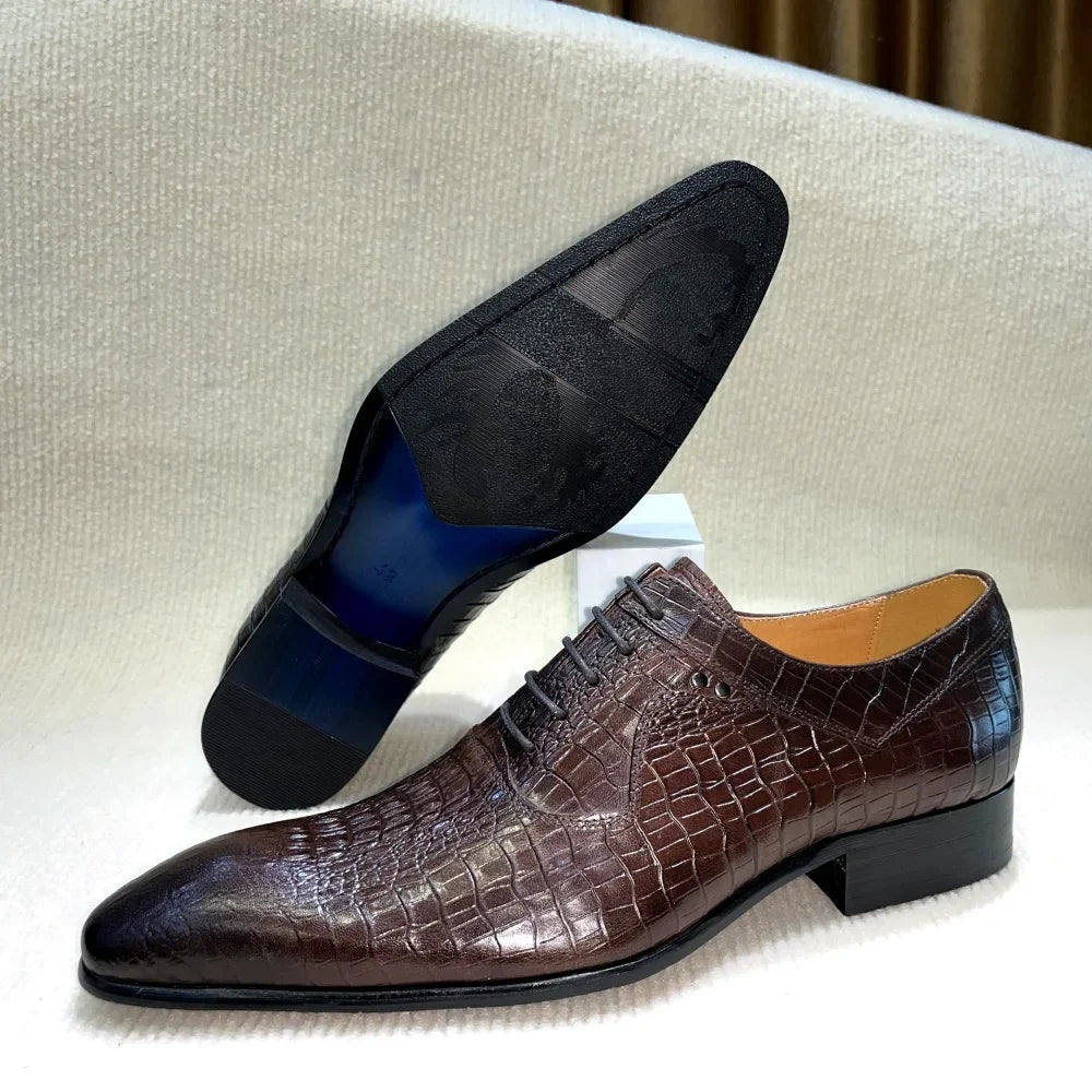 Italian Luxury Men's Pointed Toe Oxford Shoes Black Coffee Leather Lace-Up Dress Shoes for Wedding Office Business Formal Wear