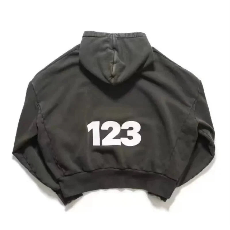 Heavyweight Fabric RRR123 Digital Embroidery Hooded Sweatshirt Washed Black Oversized Men Women Premium Quality Hoodie