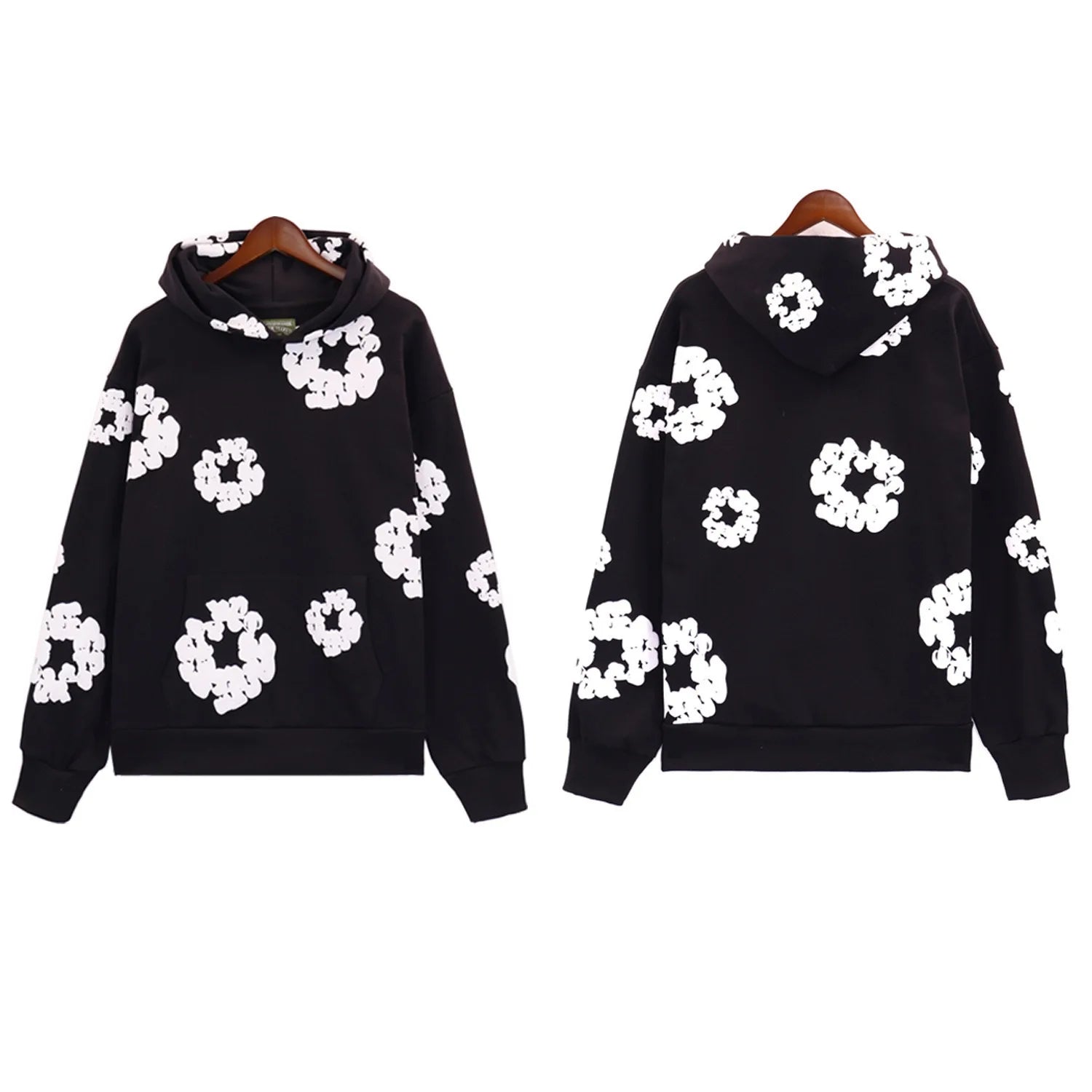 DENIM TEARSTHoodie Cross border European and American Hot selling Cotton Foam Printed Tears Hoodie Men's and Women's Hoodies