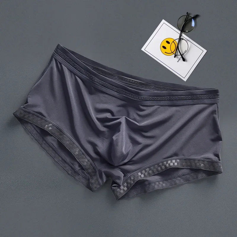 Men'S Boxers Ice Silk Underwear Summer Cool Ultra-Thin Boxer High Elastic Breathable 3d Pouch Underpants Transparent Panties