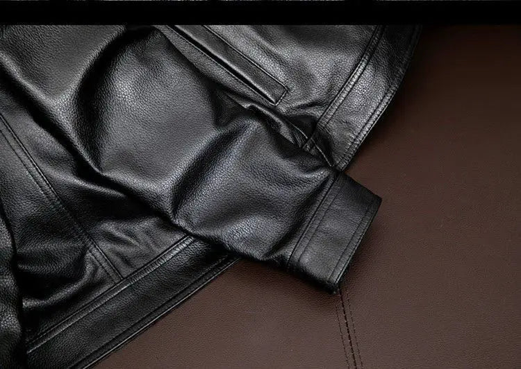 Europe and America Fashion Men Solid Color Simple Basic Casual Trendy Turn-down Collar Long Sleeve Faux Leather Coats Male Tops