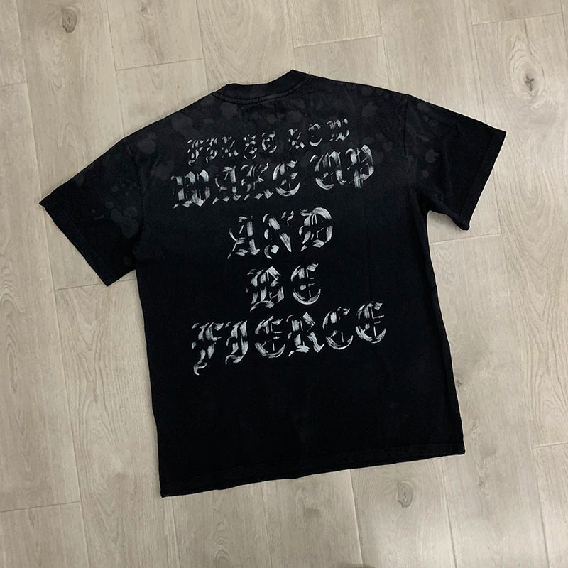 Casual FIRST ROW T-Shirts Washed  Street Fashion American Style Hot Drill Letters Mens Womens High Quality Short Sleeves Tee