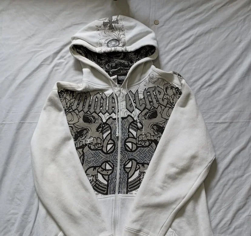 Ecko Dark Gothic Skull Eye Print Hoodie Men Women Streetwear Punk Oversize Black Sweatshirt Distressed Artistic Casual Pullover